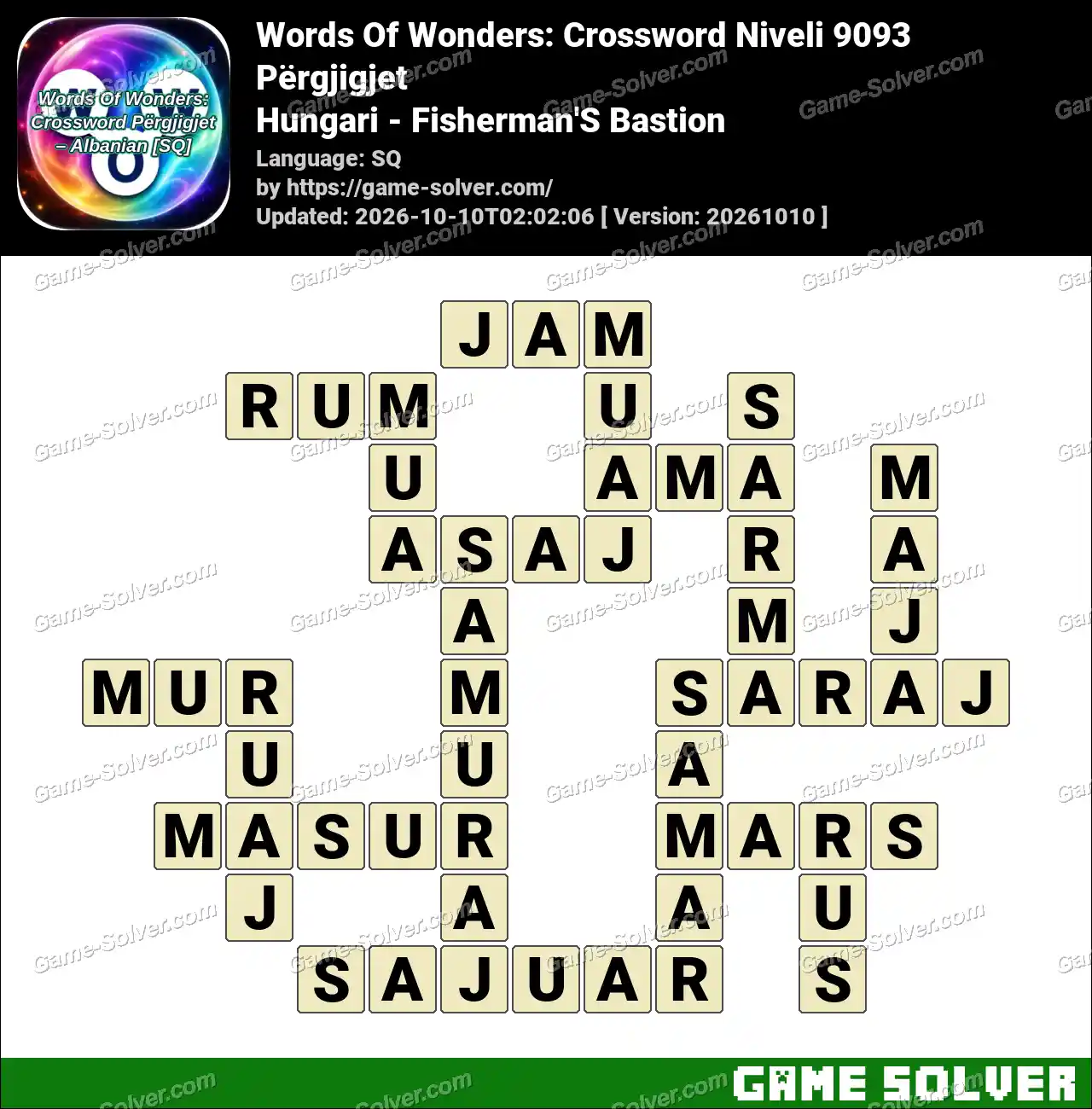 Words Of Wonders: Crossword Niveli 9093 Përgjigjet – Hungari – Fisherman’S Bastion